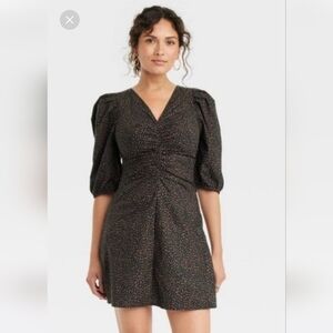 New UNIVERSAL THREAD cheetah Print Ruched Puff Sleeve Dress Sz. 6 Or Sz. Medium